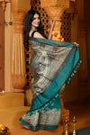 Gaurangi ~ Handloom Pure Tussar Silk Saree With Beautiful Madhubani Print~Quartz Blue