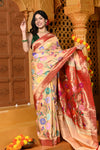 Gaurangi - Garden of Heritage – Handloom All Over Pure Silk Paithani Saree with Floral Handwork in Zari Yellow