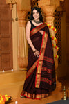Gaurangi ~ Pure Cotton Saree in Regal Magnetic Brown with Exclusive Zari Border & Pallu