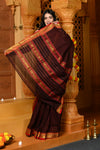 Gaurangi ~ Pure Cotton Saree in Regal Magnetic Brown with Exclusive Zari Border & Pallu