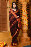 Gaurangi ~ Pure Cotton Saree in Regal Magnetic Brown with Exclusive Zari Border & Pallu