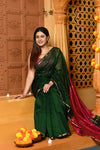 Gaurangi ~ Handloom Cotton Silk Saree with Sleek Golden Border in Exclusive Royal Green Pink