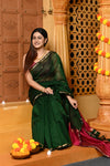 Gaurangi ~ Handloom Cotton Silk Saree with Sleek Golden Border in Exclusive Royal Green Pink