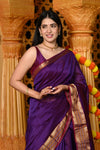 Gaurangi ~ Handloom Cotton Silk with Golden Border in Exclusive Purple