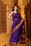 Gaurangi ~ Handloom Cotton Silk with Golden Border in Exclusive Purple