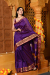 Gaurangi ~ Handloom Cotton Silk with Golden Border in Exclusive Purple
