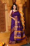 Gaurangi ~ Handloom Cotton Silk with Golden Border in Exclusive Purple