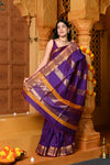 Gaurangi ~ Handloom Cotton Silk with Golden Border in Exclusive Purple