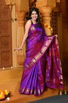 Gaurangi ~ Limited Edition Pure Silk Paithani with Asawali Pallu & Asawali Buttis in Exquisite Dual Tone Pink Purple