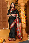 Gaurangi ~ Handloom Pure Silk Paithani Saree with Traditional Peacock Pallu ~ Black