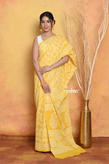  Mastaani ~ Handblock Printed Cotton Saree With Natural Dyes - Yellow