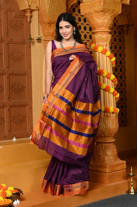 Gaurangi ~ Pure Cotton Saree in Regal Salient Purple with Exclusive Zari Border & Pallu