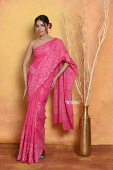  Mastaani ~ Handblock Printed Cotton Saree With Natural Dyes - Pink