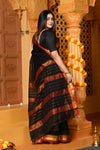 Gaurangi ~ Pure Cotton Saree in Regal Salient Black with Exclusive Zari Border & Pallu