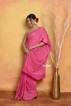 Mastaani ~ Handblock Printed Cotton Saree With Natural Dyes - Pink