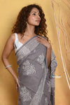 Mastaani ~ Handblock Printed Cotton Saree With Natural Dyes - Grey