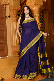  Gaurangi ~ Handloom Pure Cotton Ilkal Saree with Resham Pallu in Marine Blue