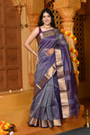 Gaurangi ~ Handloom Cotton Silk Saree with  Golden Border in Exclusive Dual Tone Lavender Blue