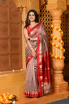 Gaurangi ~ Handloom Cotton Silk Saree with  Golden Border in Exclusive Slake with Red