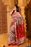 Gaurangi ~ Handloom Cotton Silk Saree with  Golden Border in Exclusive Slake with Red