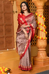Gaurangi ~ Handloom Cotton Silk Saree with  Golden Border in Exclusive Slake with Red