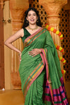 Gaurangi ~ Pure Cotton Saree in Regal Salient Green with Exclusive Zari Border & Pallu