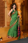 Gaurangi ~ Pure Cotton Saree in Regal Salient Green with Exclusive Zari Border & Pallu