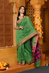 Gaurangi ~ Pure Cotton Saree in Regal Salient Green with Exclusive Zari Border & Pallu