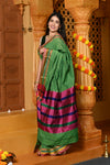 Gaurangi ~ Pure Cotton Saree in Regal Salient Green with Exclusive Zari Border & Pallu