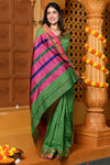 Gaurangi ~ Pure Cotton Saree in Regal Salient Green with Exclusive Zari Border & Pallu