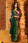 Gaurangi ~ Handloom Pure Cotton Ilkal Saree with Resham Pallu in Reshami Pink Green