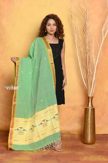  Mastaani ~ Handloom Pure Cotton Paithani Dupatta With Beautiful Handweave and Tassels~ Green