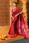 Gaurangi ~ Handloom Pure Silk Paithani Saree with Exclusive Parrot Pallu in Maroon