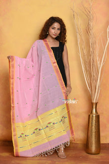  Mastaani ~ Handloom Pure Cotton Paithani Dupatta With Beautiful Handweave and Tassels ~ Pink