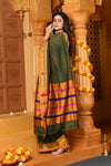 Gaurangi ~ Pure Cotton Saree in Regal Salient Leaf Green with Exclusive Zari Border & Pallu