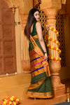 Gaurangi ~ Pure Cotton Saree in Regal Salient Leaf Green with Exclusive Zari Border & Pallu