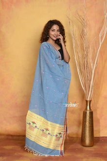  Mastaani ~ Handloom Pure Cotton Paithani Dupatta With Beautiful Handweave and Tassels ~ Powder Blue