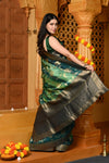 Gaurangi ~ Viscose Hand-dyed Rangkaath Saree in Monochrome Green Dark Green