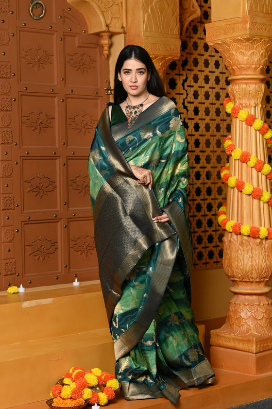 Gaurangi ~ Viscose Hand-dyed Rangkaath Saree in Monochrome Green Dark Green