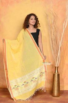  Mastaani ~ Handloom Pure Cotton Paithani Dupatta With Beautiful Handweave and Tassels ~ Yellow