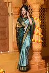 Gaurangi ~ Handloom Pure Silk Maharani Paithani with Majestic Maharani Pallu in Pista Green