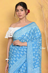 Mastaani ~ Handblock Printed Cotton Saree With Natural Dyes - Sky Blue