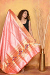 Mastaani ~ Handloom Pure Silk Muniya Border Paithani Dupatta With Beautiful Handweave and Tassels ~ Peach