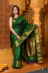 Gaurangi Chandrakor ~ Handloom Pure Silk Maharani Paithani with Majestic Maharani Pallu in Royal Green