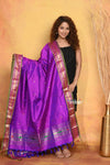 Mastaani ~ Handloom Pure Silk Paithani Dupatta With Beautiful Handweave and Tassels ~ Purplish Wine