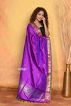 Mastaani ~ Handloom Pure Silk Paithani Dupatta With Beautiful Handweave and Tassels ~ Purplish Wine