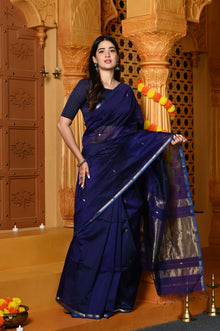  Gaurangi ~ Handloom Cotton Silk Saree with Sleek Golden Border in Exclusive Royal Blue