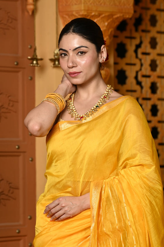 Gaurangi ~ Handloom Cotton Silk with Sleek Designer Border in Sunrise Yellow
