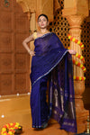 Gaurangi ~ Handloom Cotton Silk Saree with Sleek Golden Border in Exclusive Indigo Blue