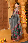 Gaurangi ~ Handloom Cotton Silk Chanderi Saree With Sleek Border~ Grey